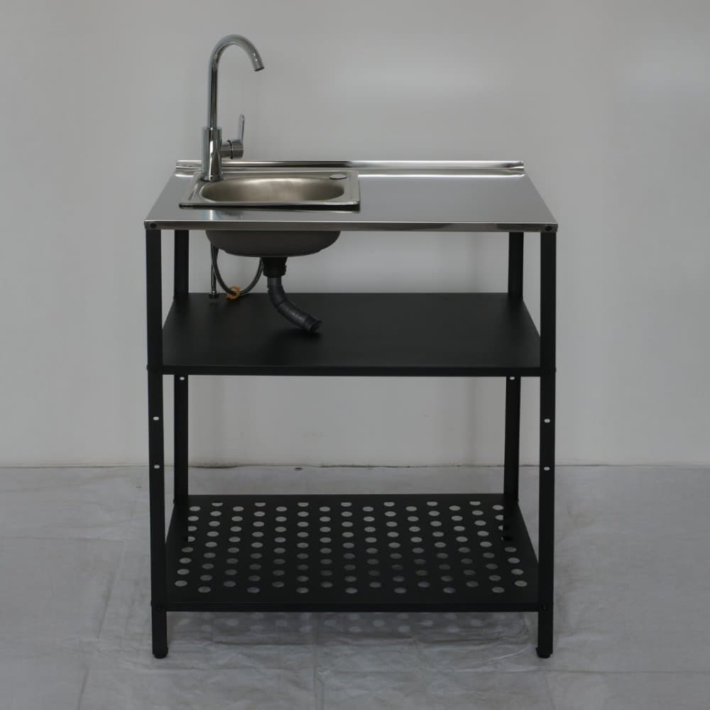 Tvättställ i galvaniserat stål med handfat & kran | Utomhus | 80×50×90 cm