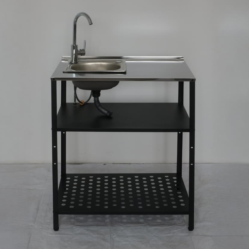 Tvättställ i galvaniserat stål med handfat & kran | Utomhus | 80×50×90 cm