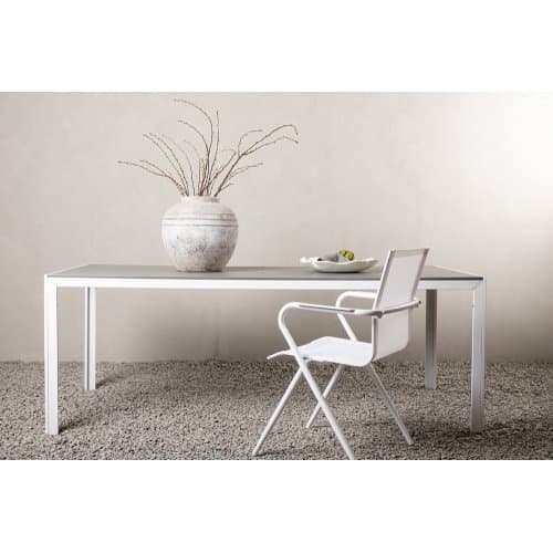 Matbord 205x90 cm | Rektangulärt | Grå polywood & vit aluminium