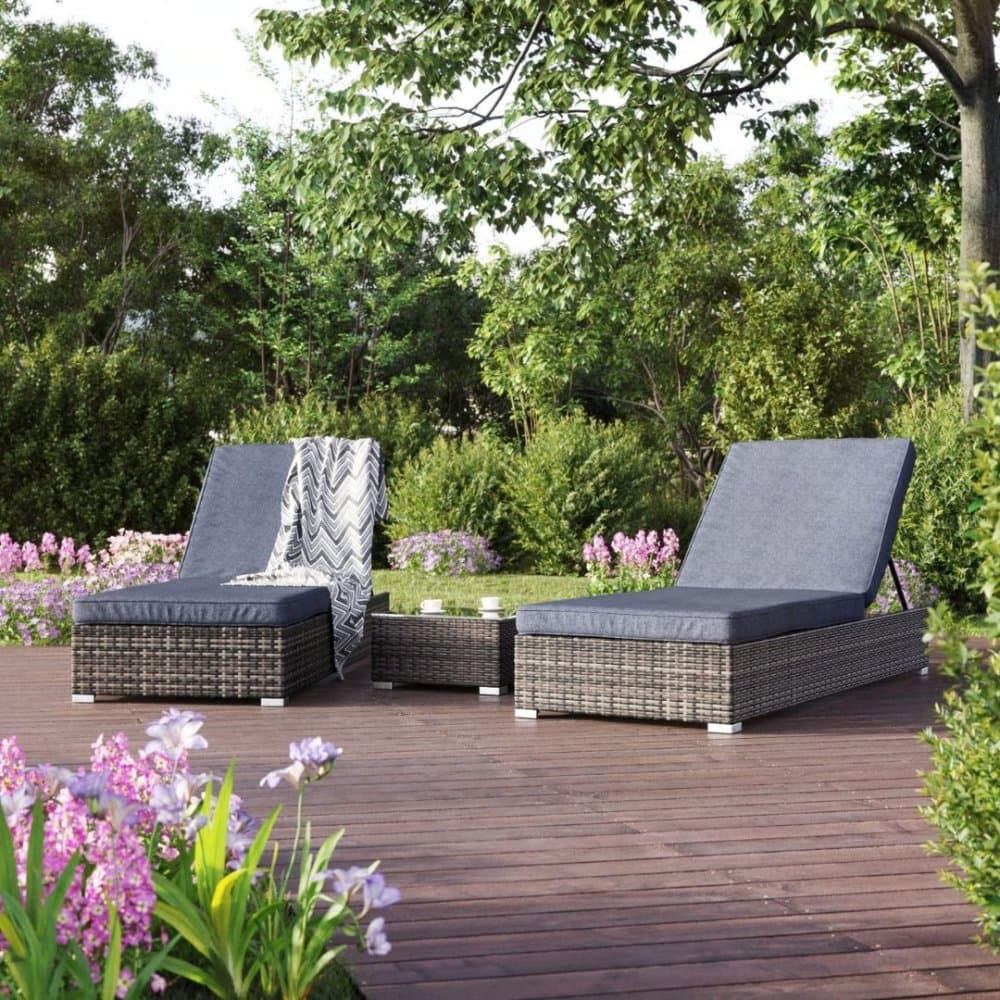 Solstolset 2 st med bord | Grå | 70×198×3036 cm | Galvaniserad stålstomme | Astrid