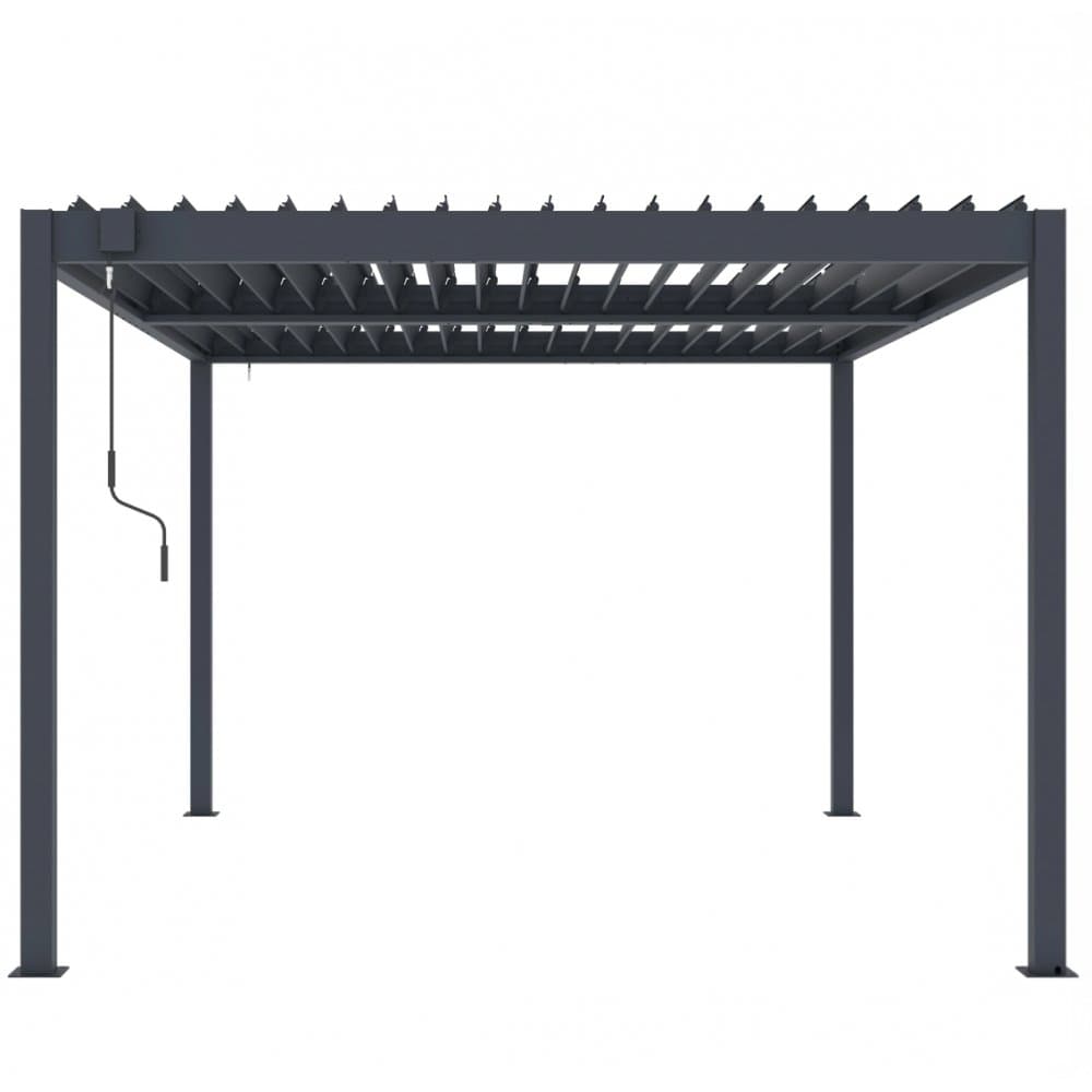 Pergola 3x3 m med lamelltak | Grå stålpergola för uteplats