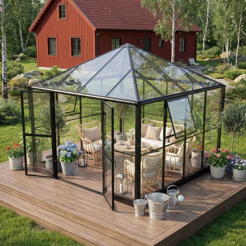 Gazebo 8,1m² | Kvadratiskt premiumväxthus | 4 mm säkerhetsglas | 5 års stormgaranti