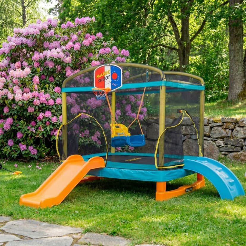 Rektangulär studsmatta 180×130 cm  PE-säkerhetsnät, 32 fjädrar & stabil stålkonstruktion