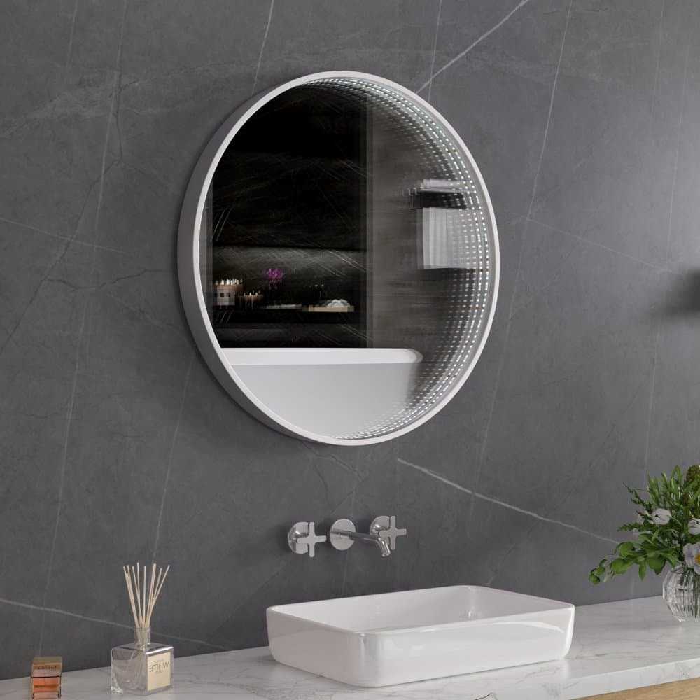 Tunnel-spegel 60 cm | Silver aluminiumram | LED-belysning med dimmer