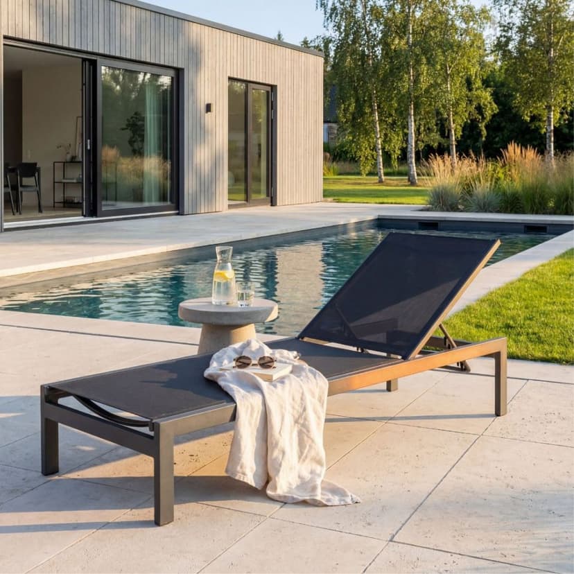 Solbädd i aluminium & textilene 2-pack | Justerbar solsäng för pool | Copacabana Svart