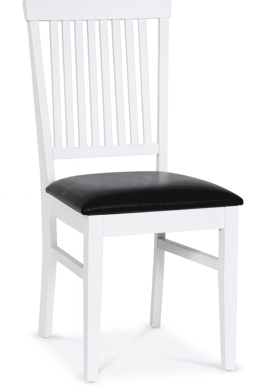 Fårö matstol | Vitlackad trästomme med svart PU-sits | Klassisk och hållbar design