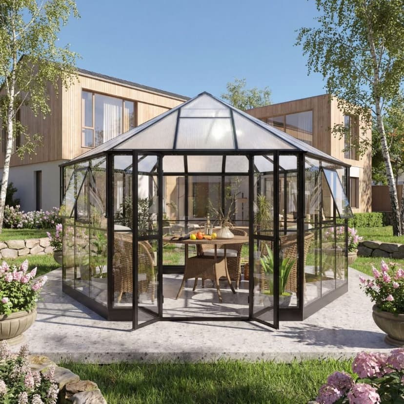Gazebo 12,7m² | Stort premiumväxthus| Stormgaranti | 4 mm säkerhetsglas