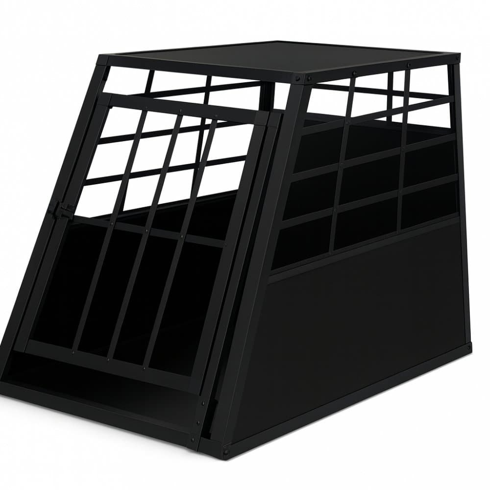 Stor hundbur för bil | Aluminium och MDF | Säker transportbur för hund | 65×91×69 cm