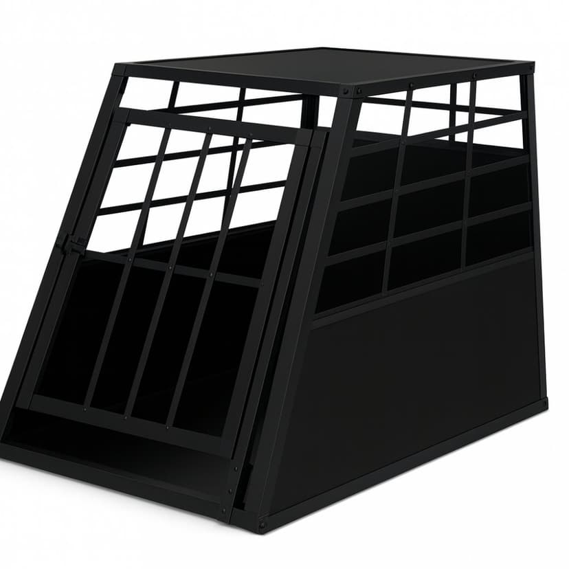 Stor hundbur för bil | Aluminium och MDF | Säker transportbur för hund | 65×91×69 cm