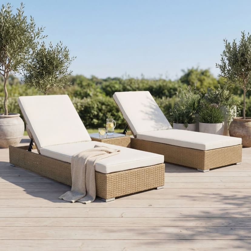 Solsängset med bord | Natur | 70×198×3036 cm | Galvaniserad stålstomme | Astrid