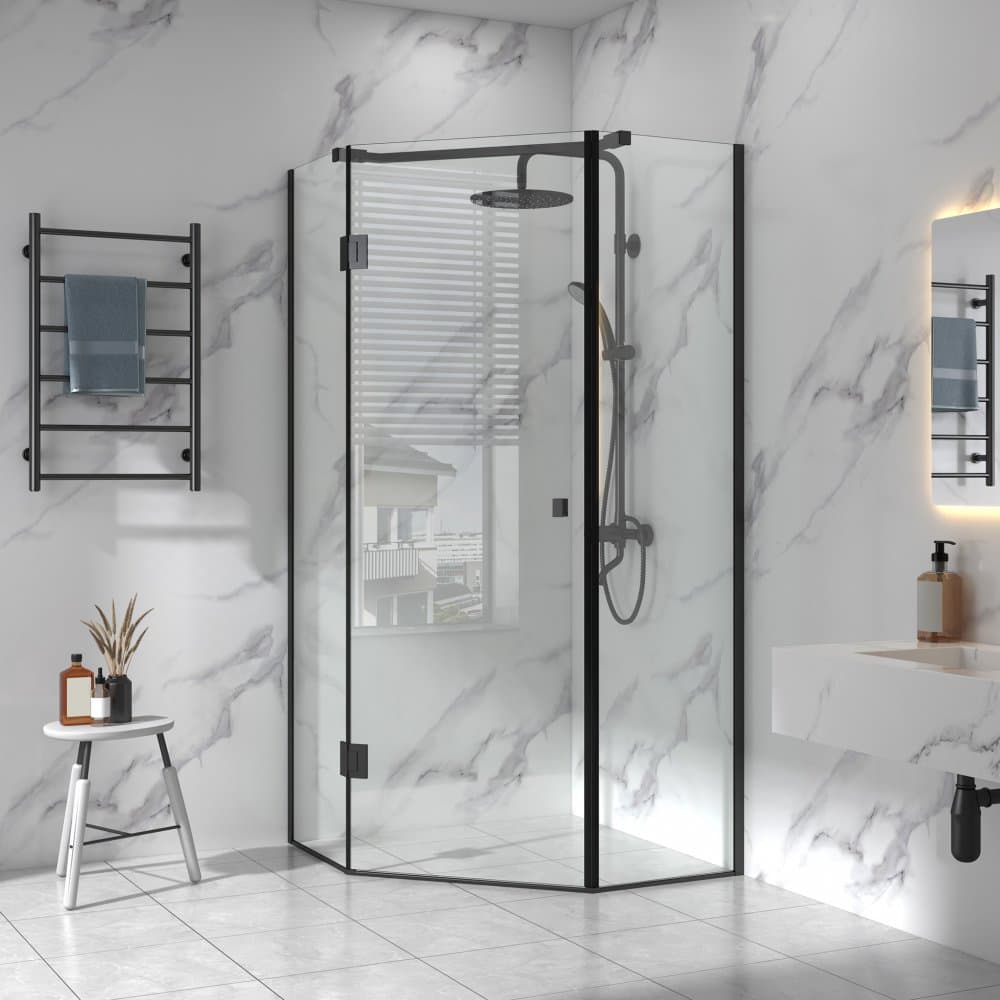 Femkantig duschhörna 90x90x210cm | 6mm säkerhetsglas | Carro - Svart