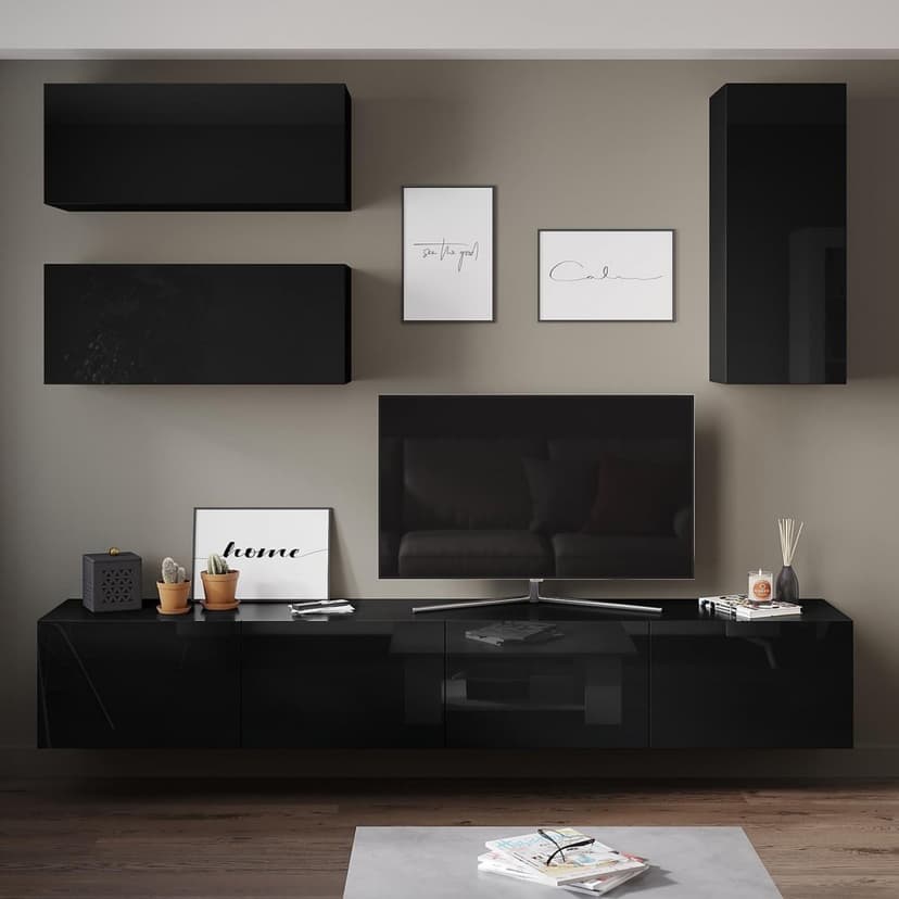 Tv-bänk inkl. hyllor 41x240 cm | Vägghängd | Badachro - Svart