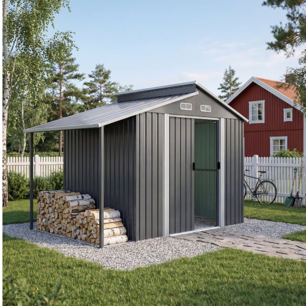 Förråd och redskapsbod 5m² | Dubbel Skjutdörr | 2 i 1 lösning  | Grå
