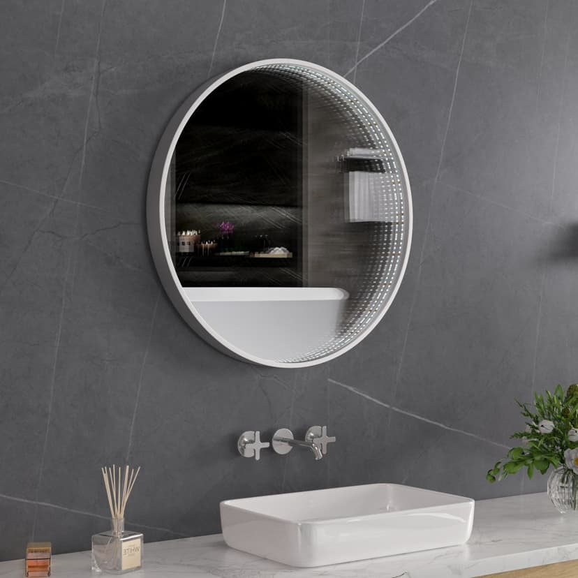 Tunnel-spegel 80x80 cm | LED-belysning med dimmer | Aluminiumram | IP44