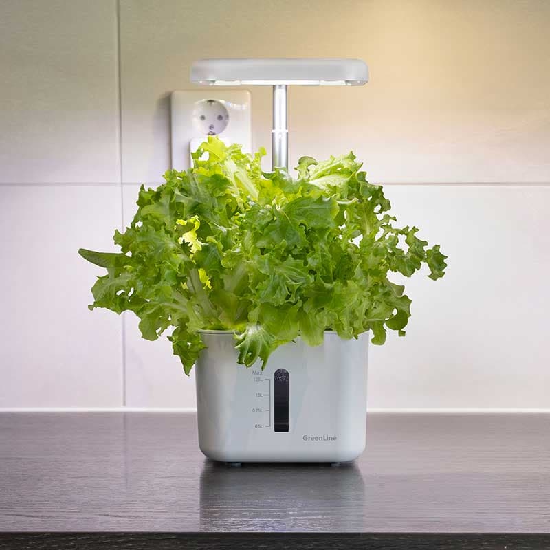 Hydroponiskt odlingssystem P4 Urban Growing, kompakt LED. Plast för 4 plantor, pump, 1,25 l vattentank.