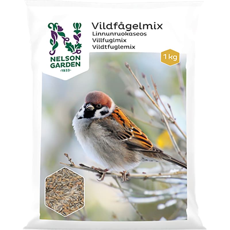 Vildfågelmix kvalitet 1kg, energirik mix solros hirs spannmål attraktiv för småfåglar