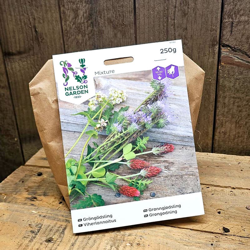 Gröngödsling Mix, 250 g, honungsfacelia, blodklöver, bovete, höjd 10-30 cm, sol/halvskugga.